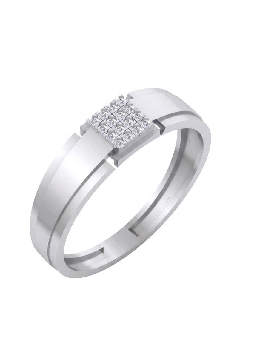 A white gold ring with a square diamond center, shown on a plain white background.