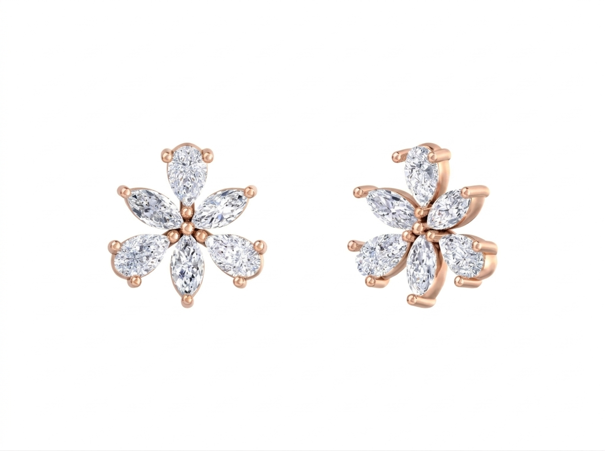 Gold & Diamond Women Floral Stud Earring KRC30228