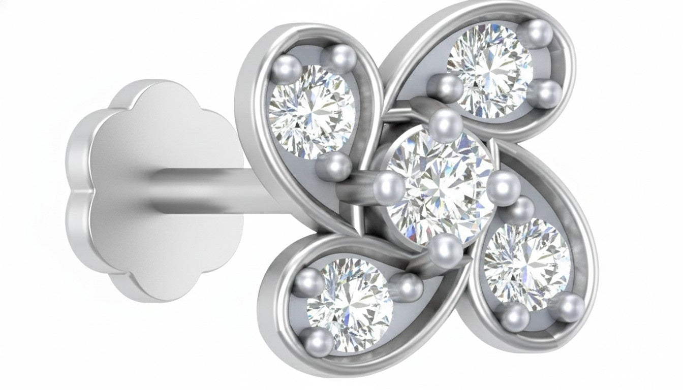 white gold and diamond stud with diamonds on a white background