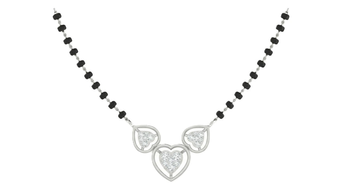 White gold & diamond heart mangalsutra on white background