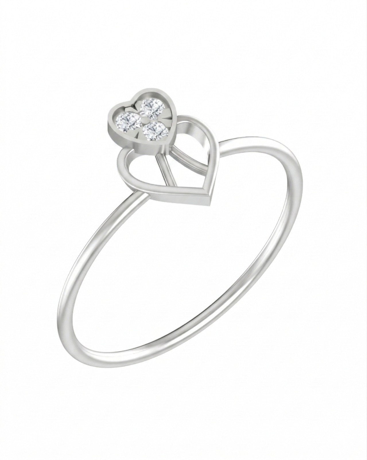 White gold ring with heart-shaped diamond on a white background