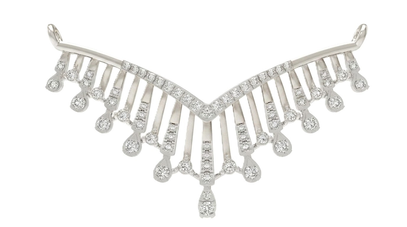 white gold and diamond mangalsutra with teardrop-shaped  on a white background