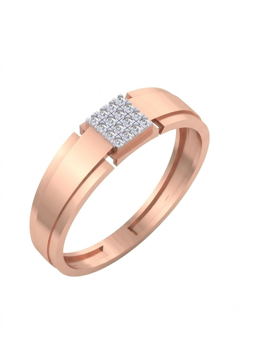 A rose gold ring with a square diamond center, shown on a plain white background.