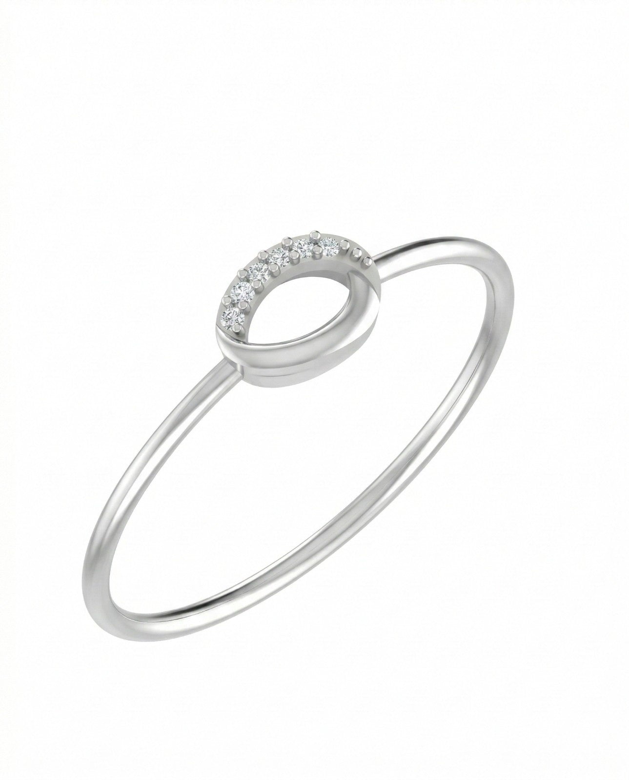 White gold ring with a small circular gemstone on a white background
