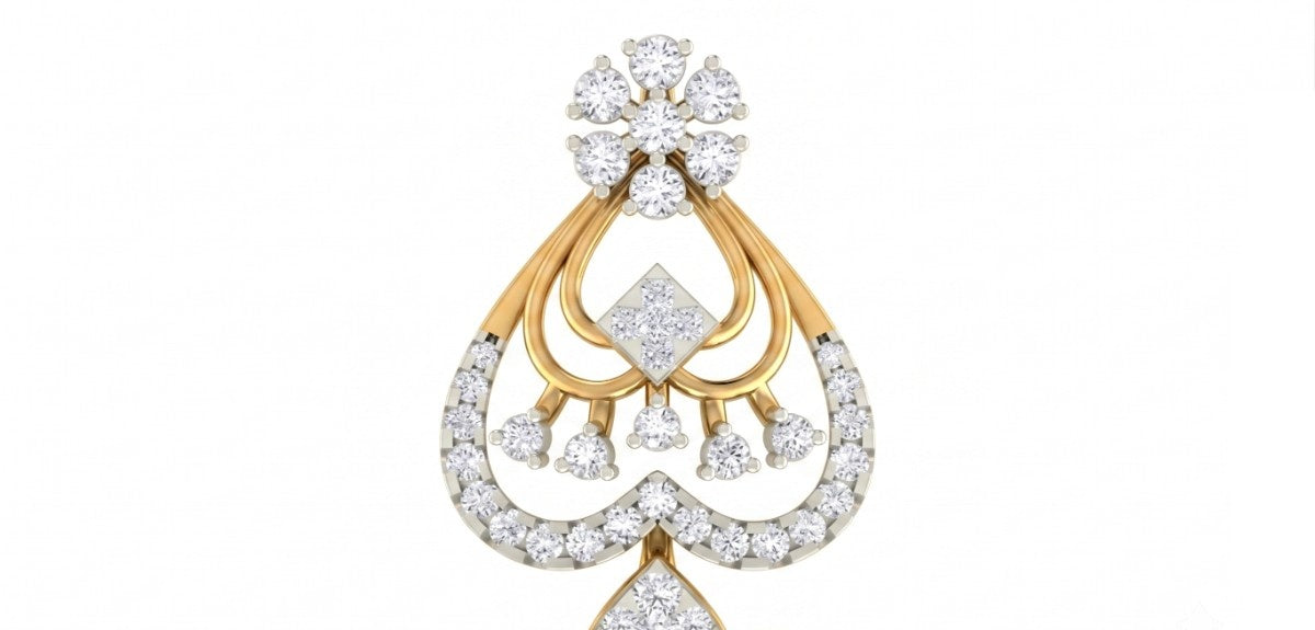 Yellow gold and diamond pendant on white background