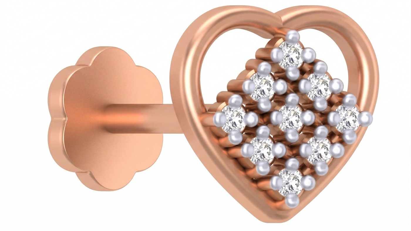 Gold & Diamond Heart Nose Pin KRC80097