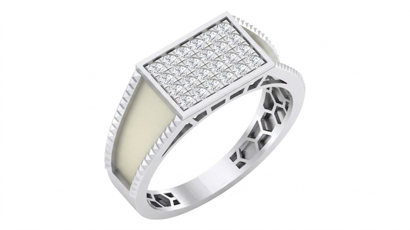 A white gold signet ring featuring a rectangular pavé diamond top, shown on a plain white background.