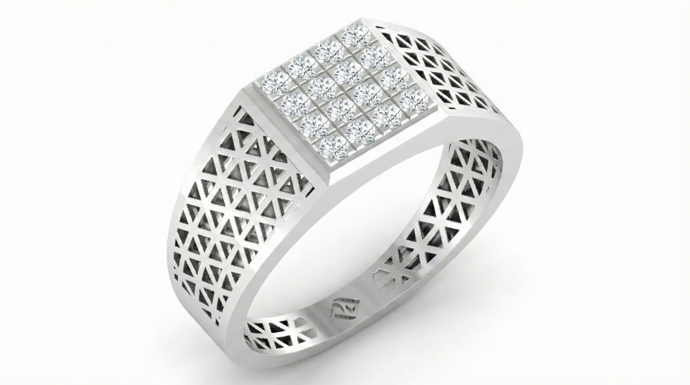 Gold & Diamond Square Ring For Men KRC20172