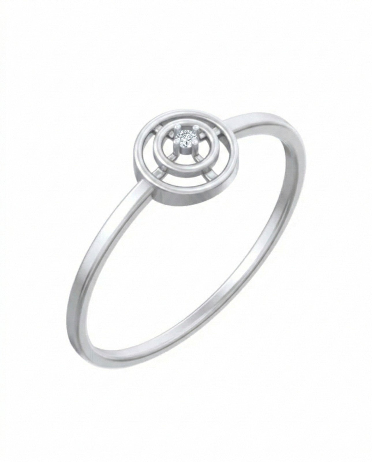 White gold ring with a diamond on a white background