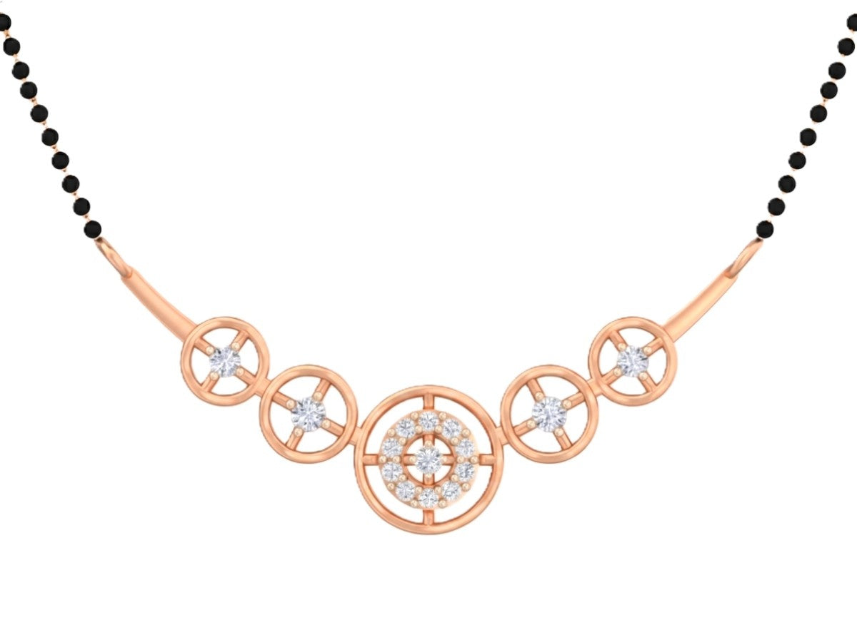 Rose gold & diamond halo mangalsutra on white background