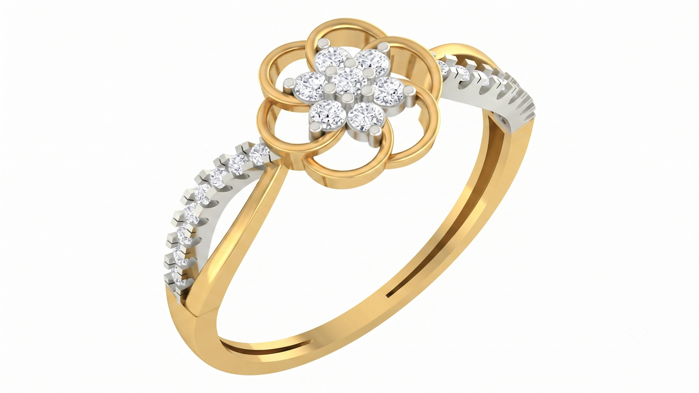 Gold & Diamond Floral Ring For Women KRC10303