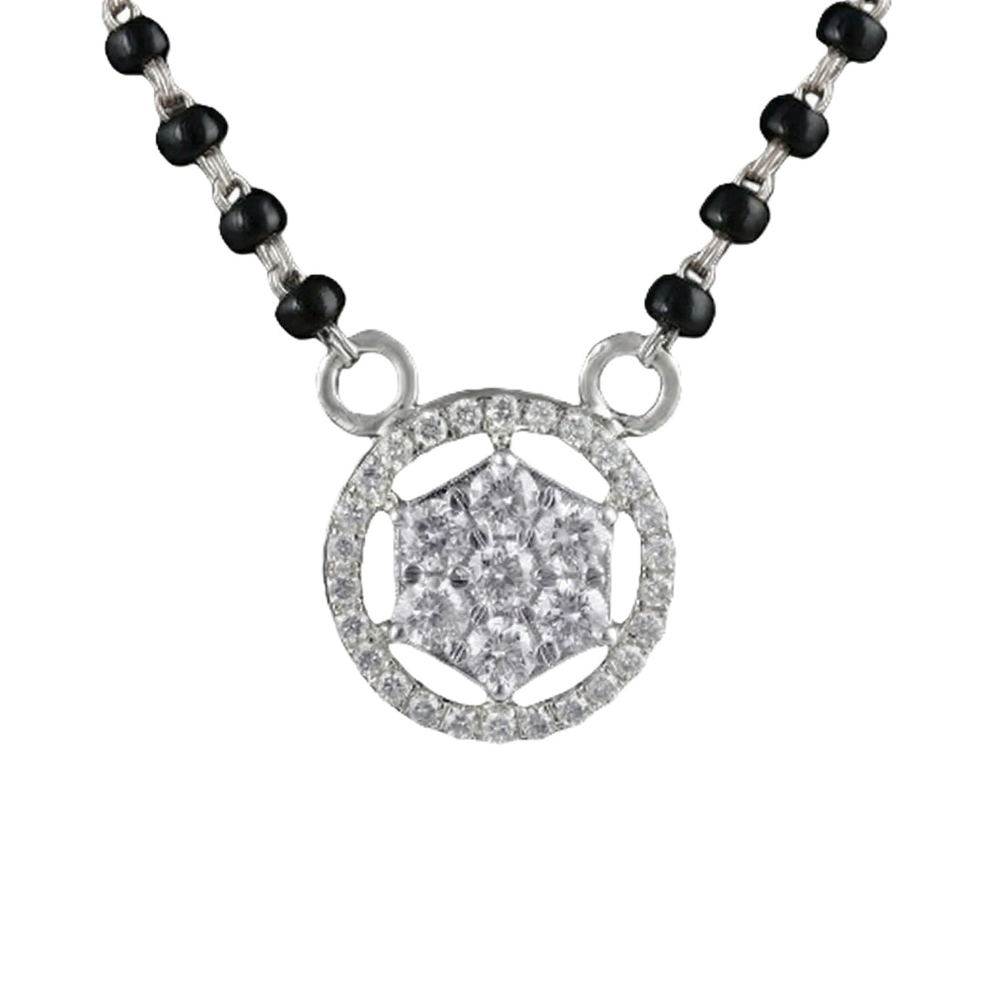 white gold and diamond mangalsutra on a white background