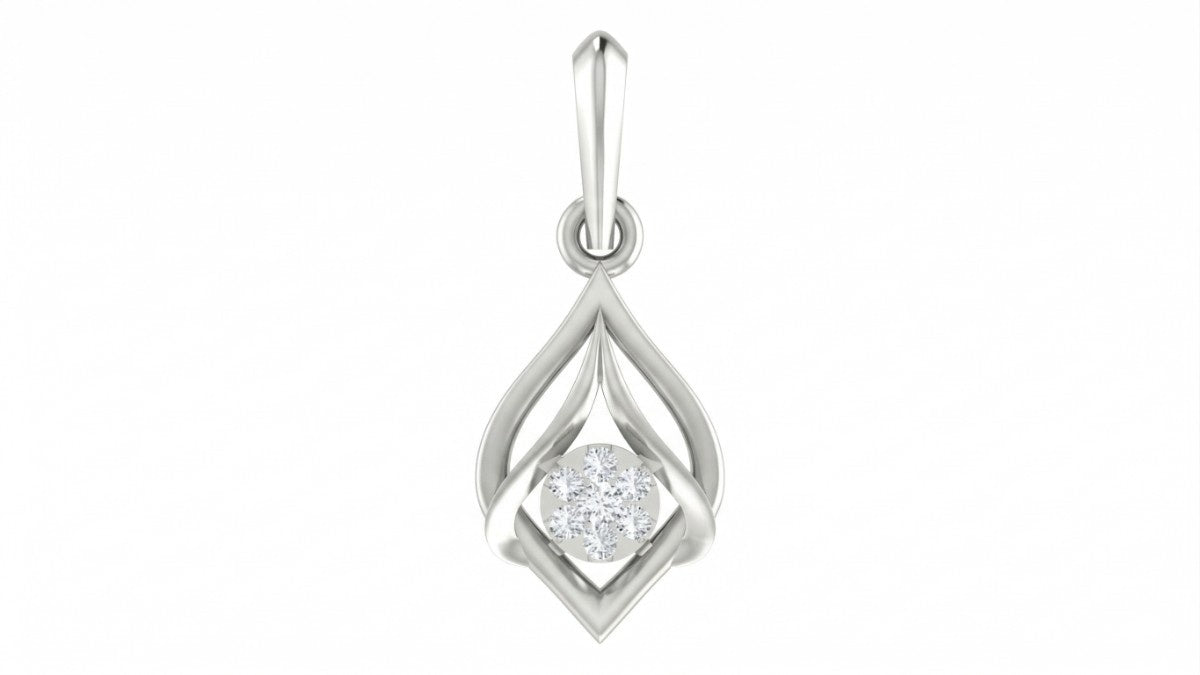 white gold pendant with a central diamond on a white background