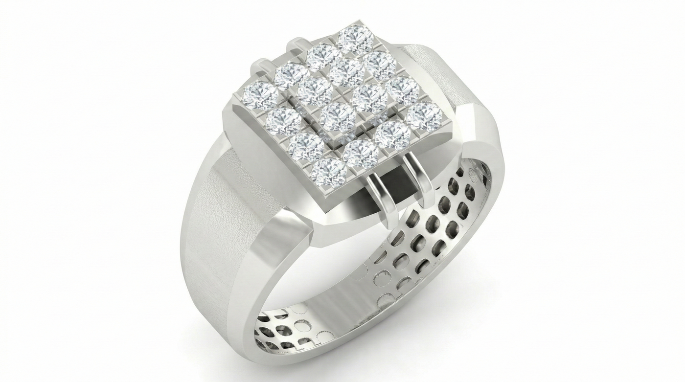 Gold & Diamond Square Ring For Men KRC20169