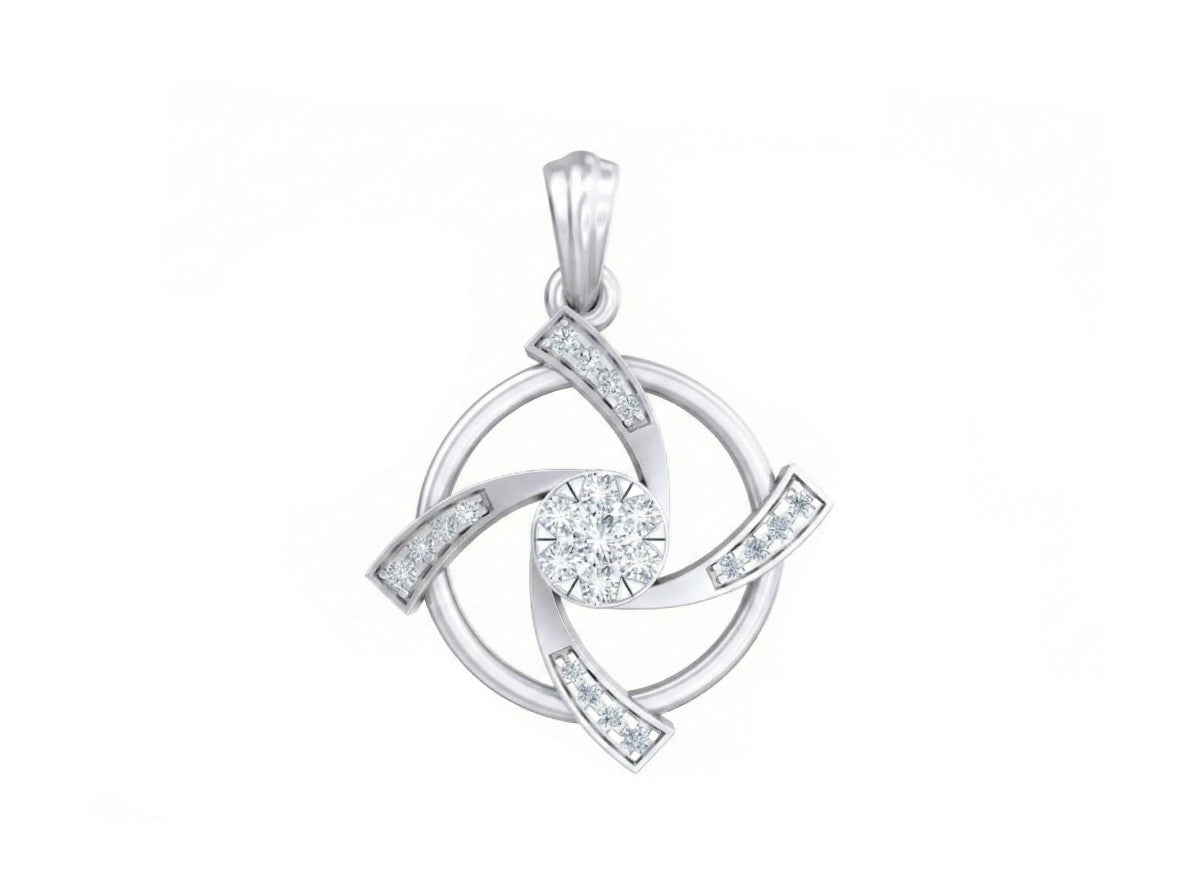 white gold pendant with interlocking circular design on a white background