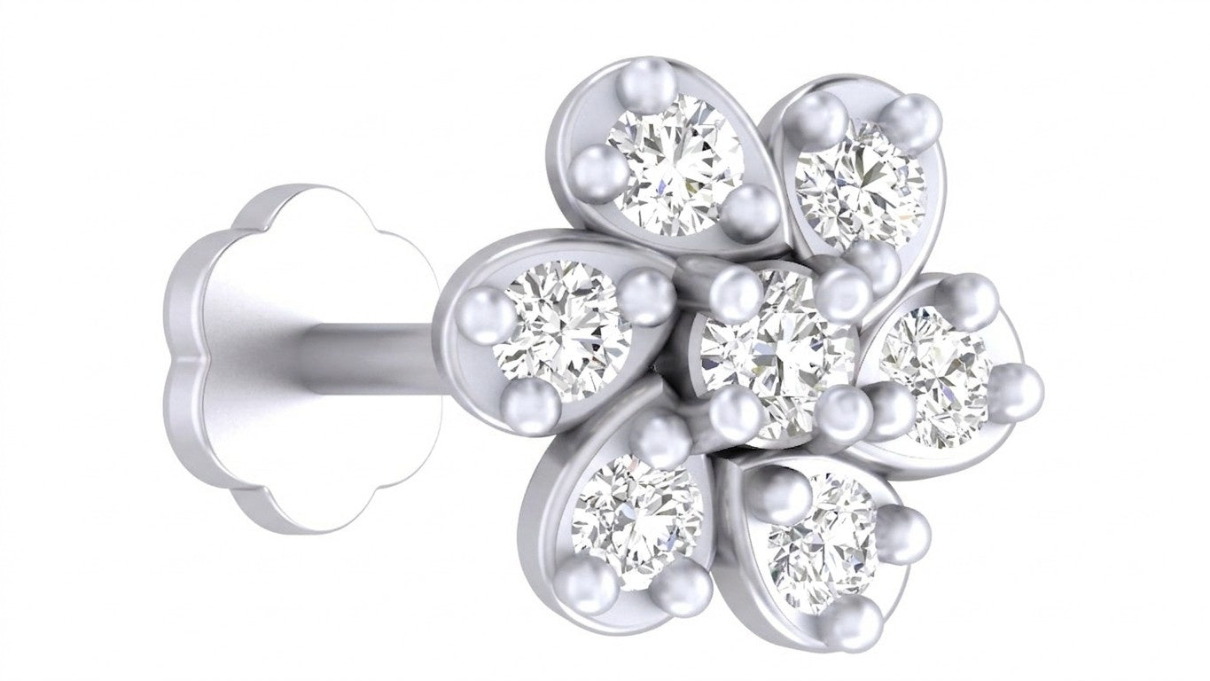 White gold and diamond stud nose pin-like stones on a white background