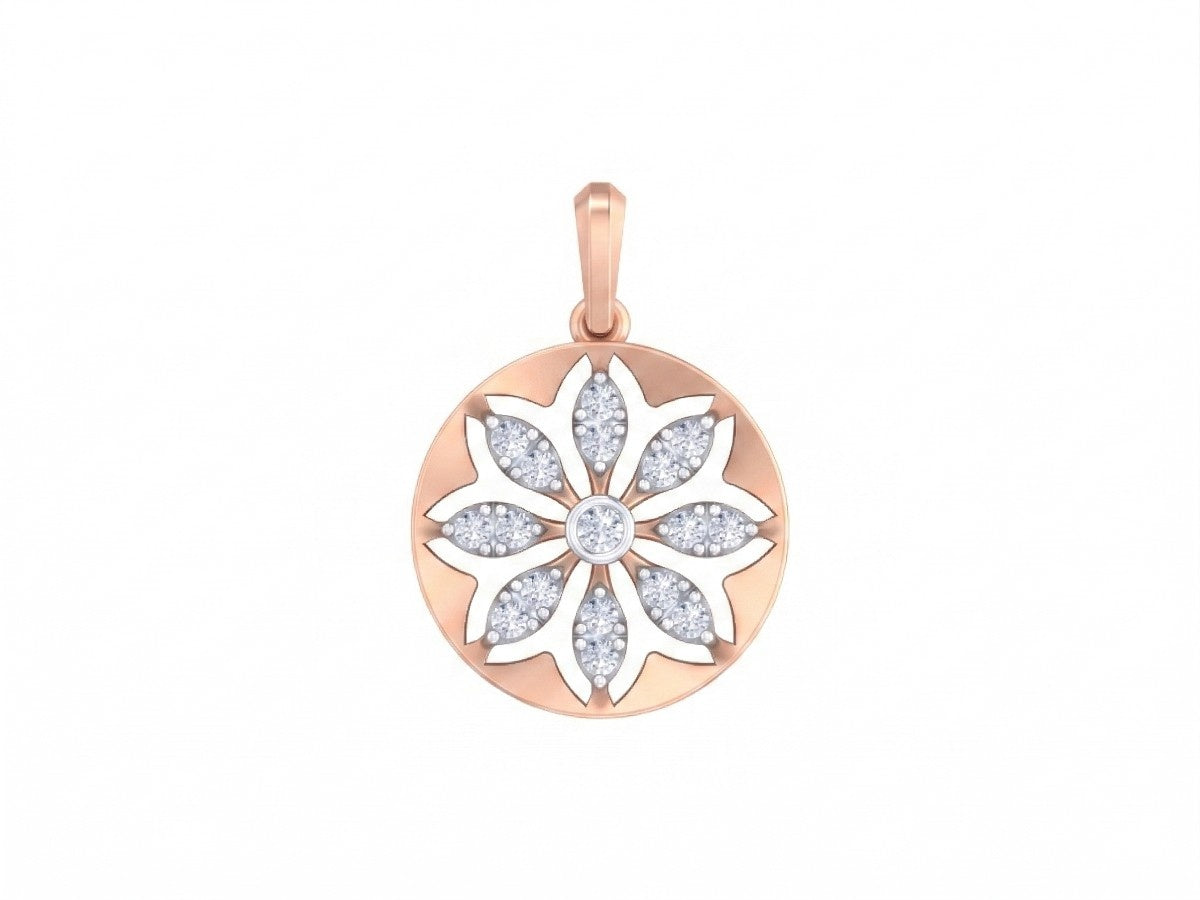 Rose gold and diamond pendant on white background