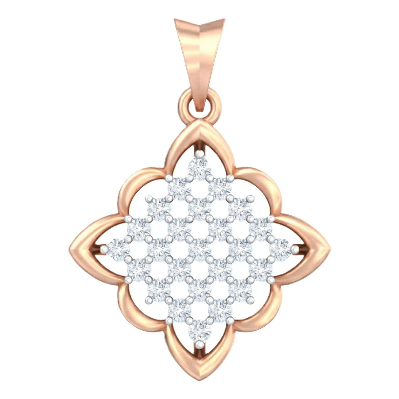 Rose gold and diamond pendant on White background