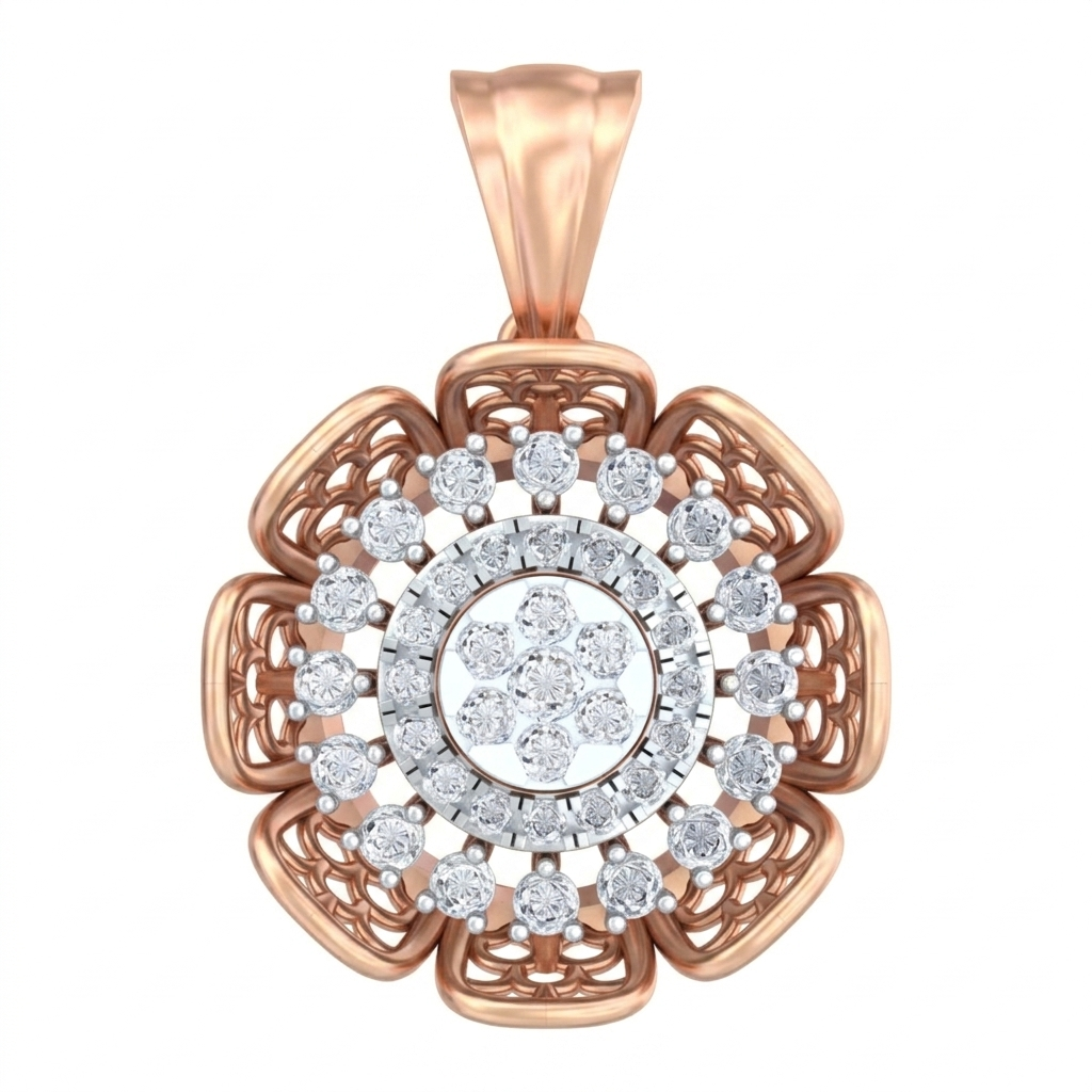 Designer Gold & Diamond Floral Pendant Set KRC40755