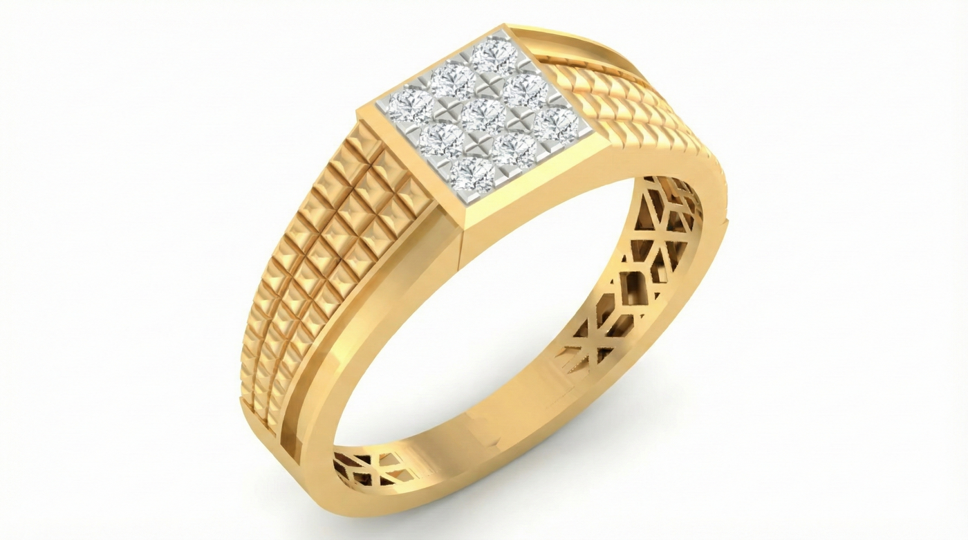 Gold & Diamond Band Ring For Men KRC20124