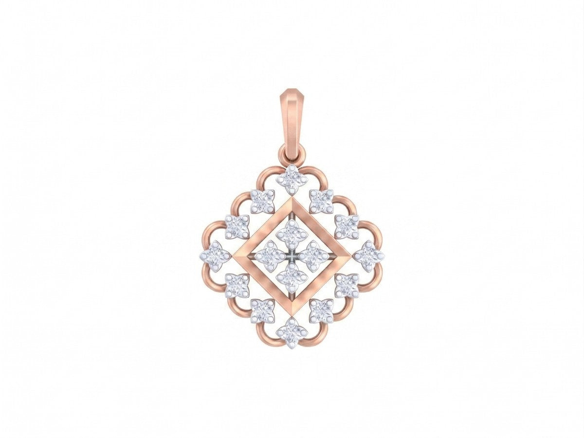 Rose gold and diamond pendent on white background