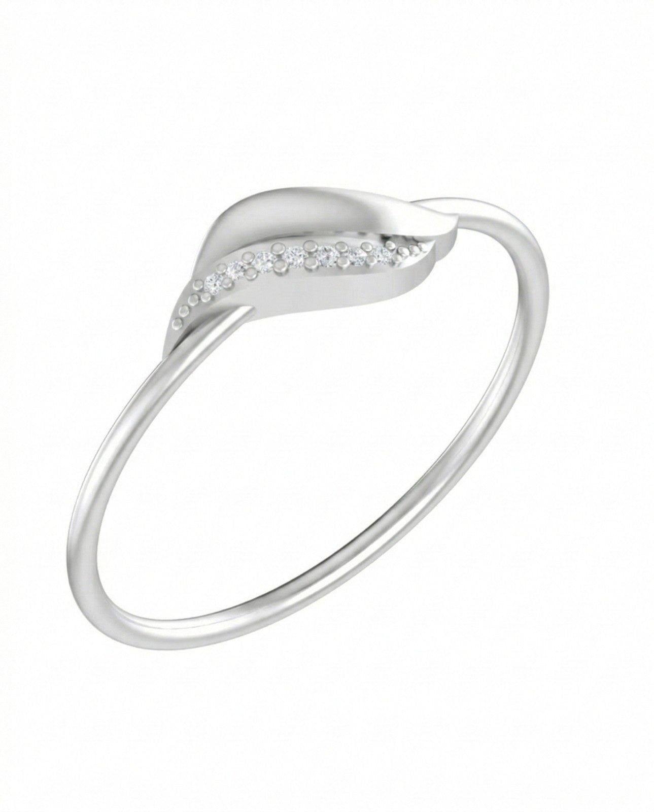 White gold ring with small diamonds on a white background