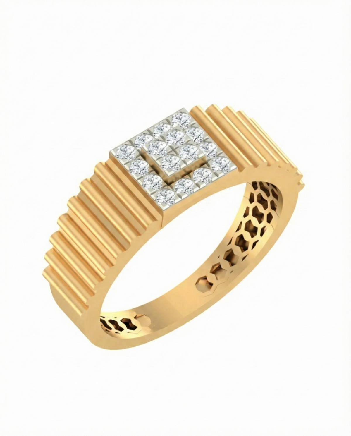 18K Gold & Diamond Square Ring For Men KRA60237