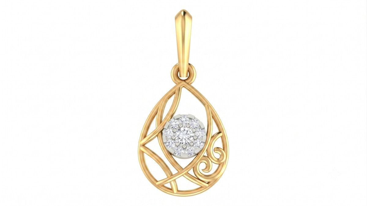 Gold pendant with a diamond on a white background