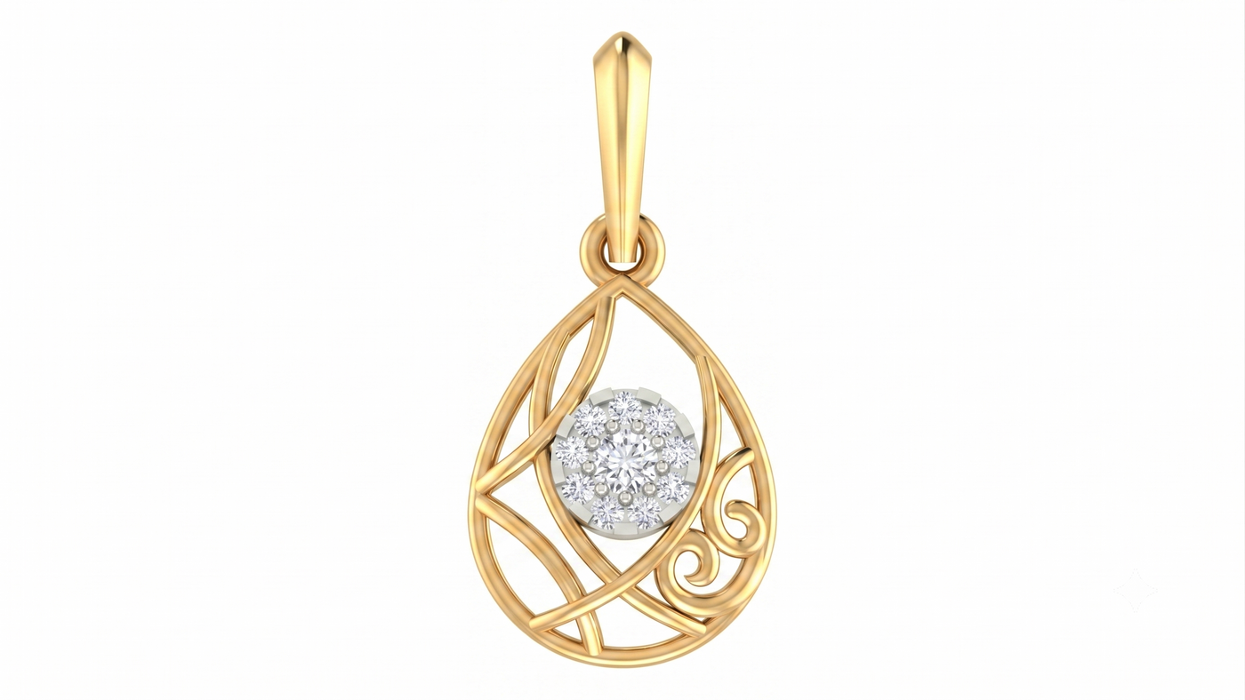 Gold & Diamond Teardrop Cluster PENDANT SET KRC40564