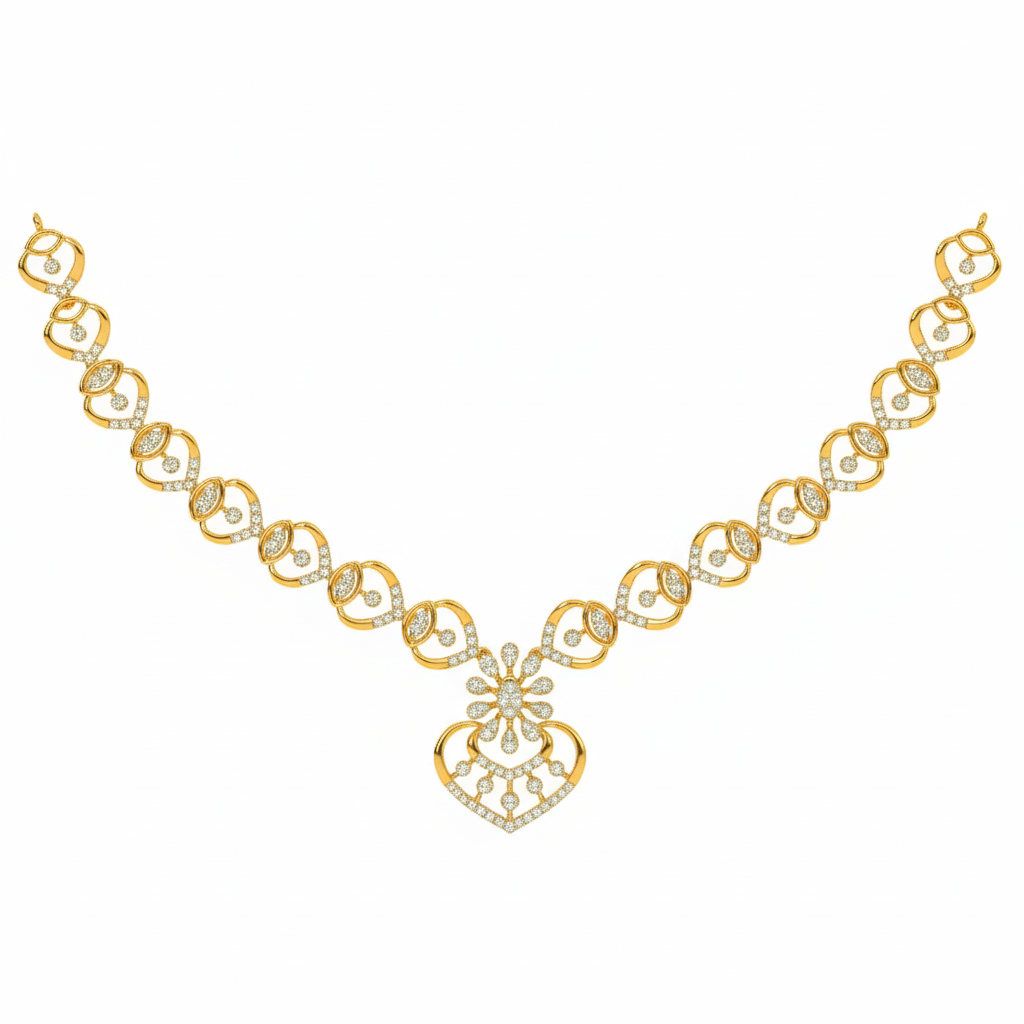 14K गोल्ड और डायमंड डेलीवियर नेकलेस सेट KRH44042N