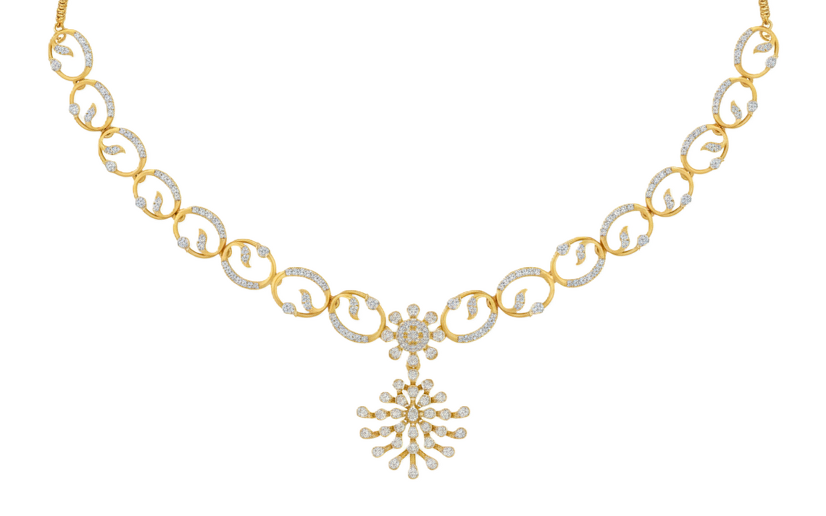 14K गोल्ड और डायमंड डेलीवियर नेकलेस सेट KRB44076N