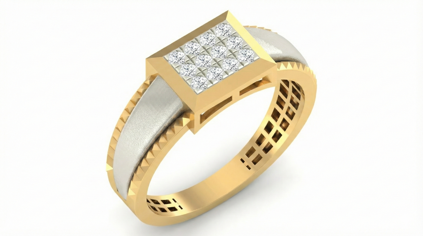 Gold & Diamond Band Ring For Men KRC20114