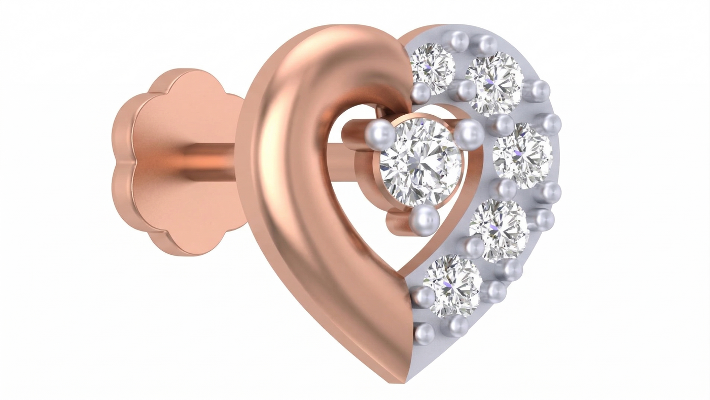 Gold & Diamond Heart Nose Pin KRC80121