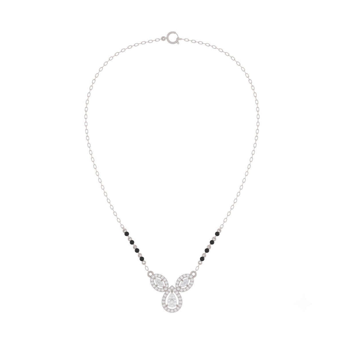 White gold and diamond modern mangalsutra on white background