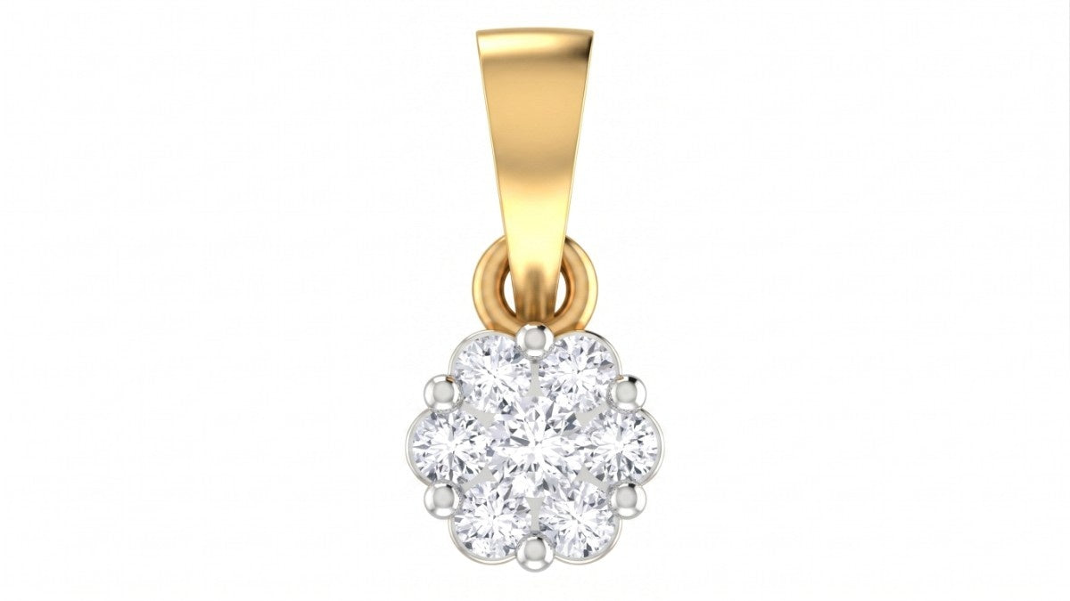 Gold pendant with a clear gemstone on a white background
