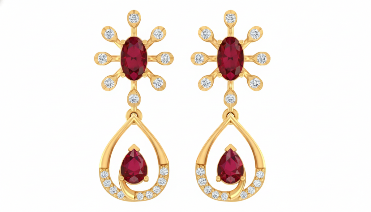 14K Gold & Diamond Women Gemstone Earring KRI44002ER-A