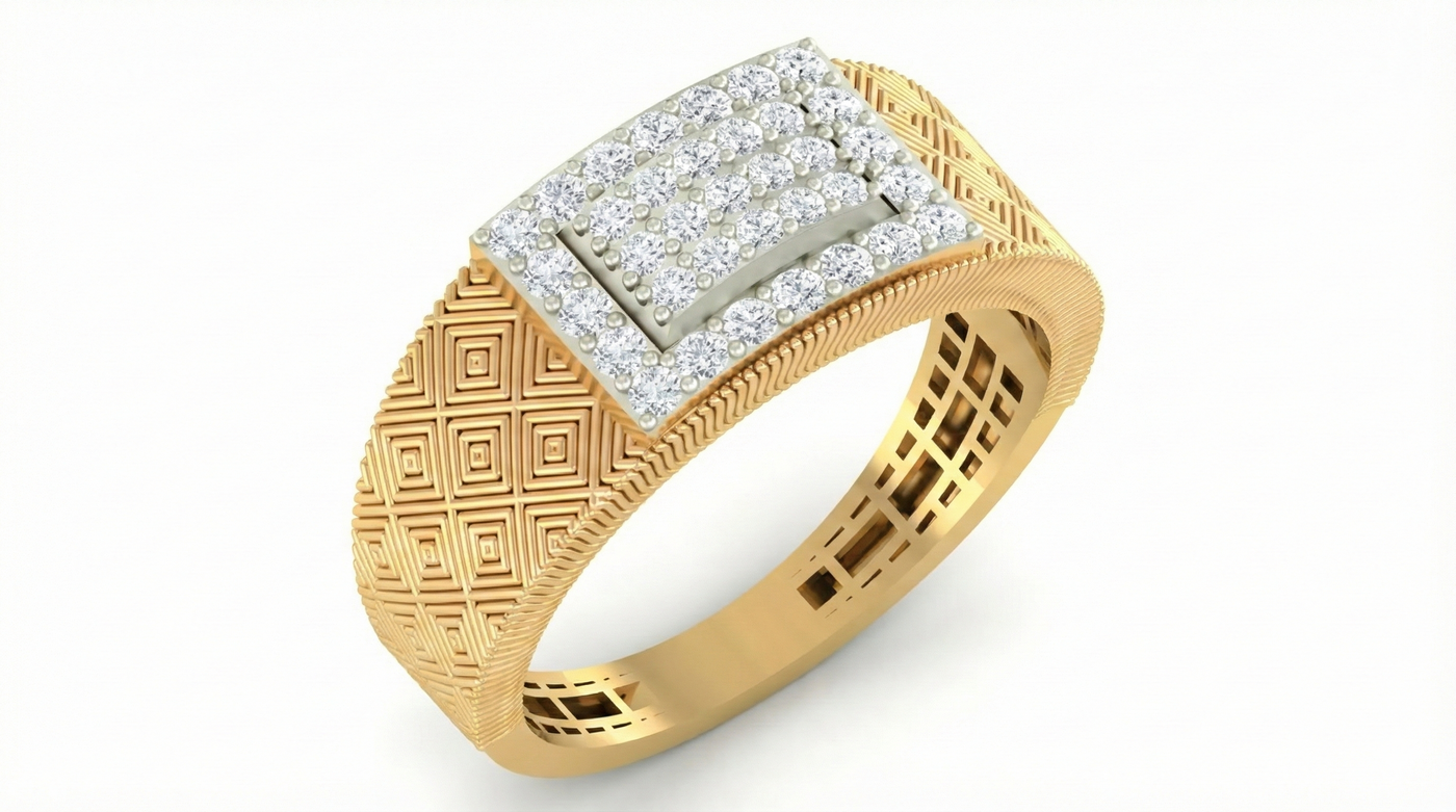 Gold & Diamond Band Ring For Men KRC20151