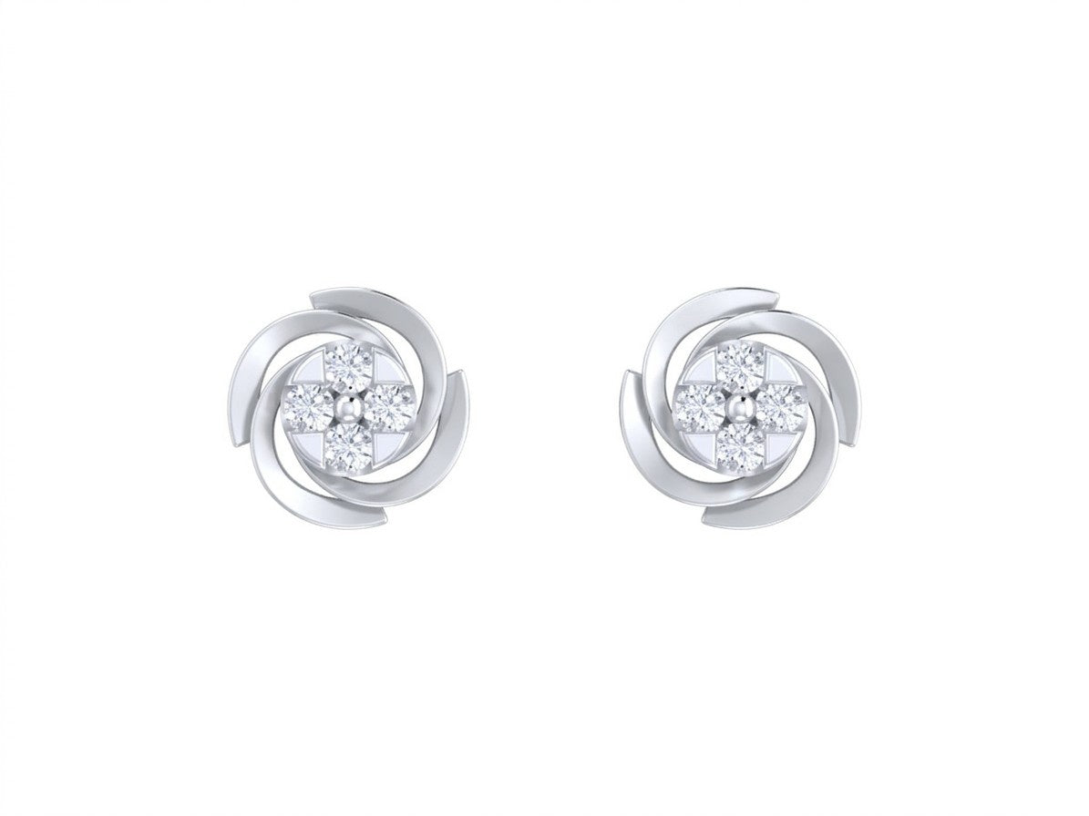 Pair of white gold and diamond round-shaped stud earrings on a white background