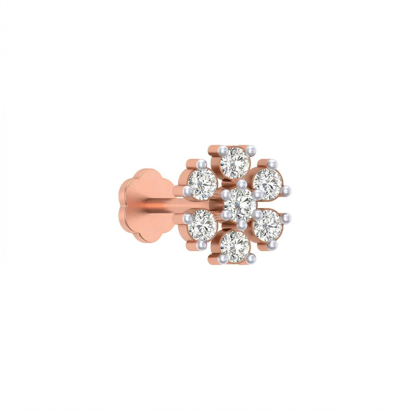 rose gold and diamond stud nose pin with diamonds on a white background