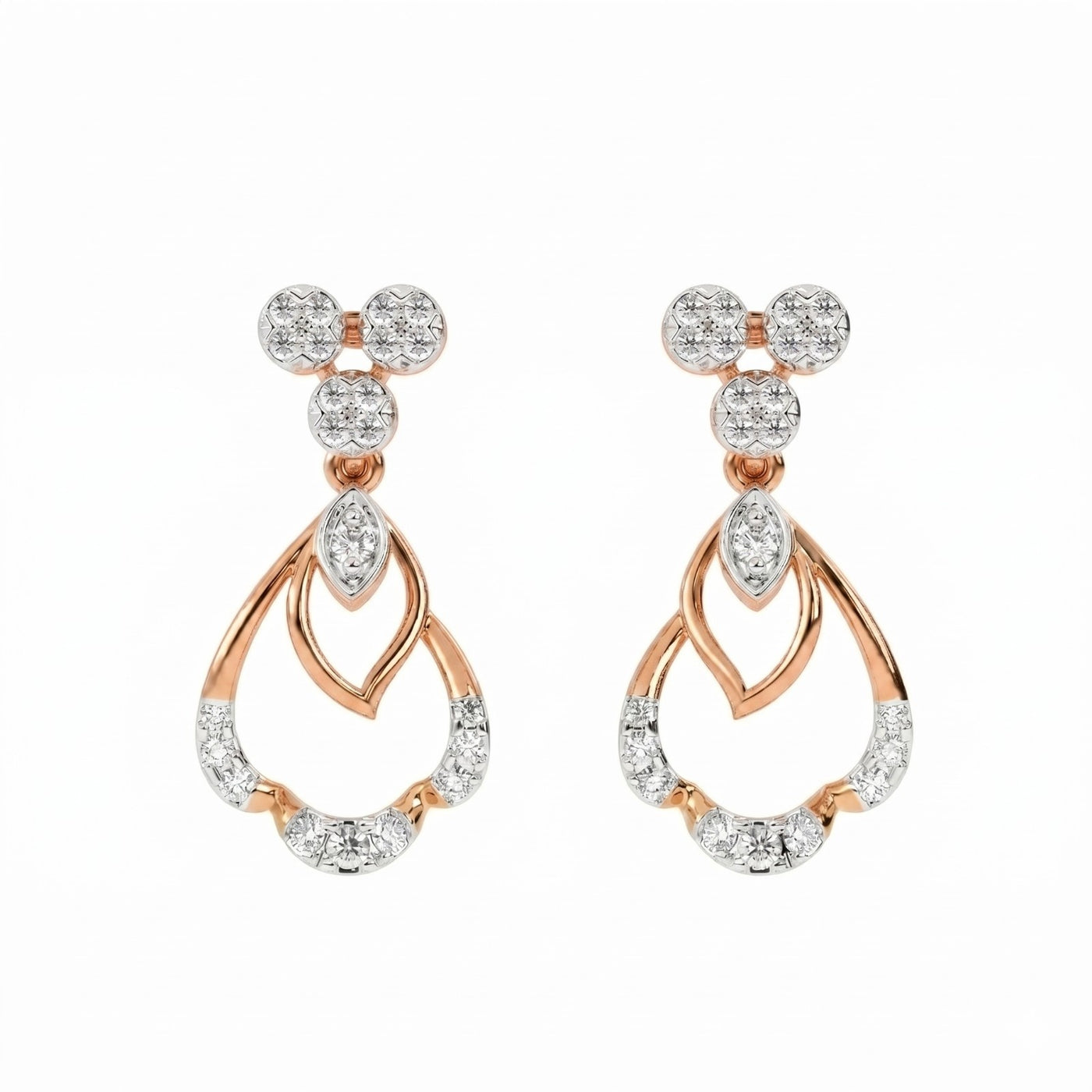 Rose gold and diamond dailywear stud earrings on a white background