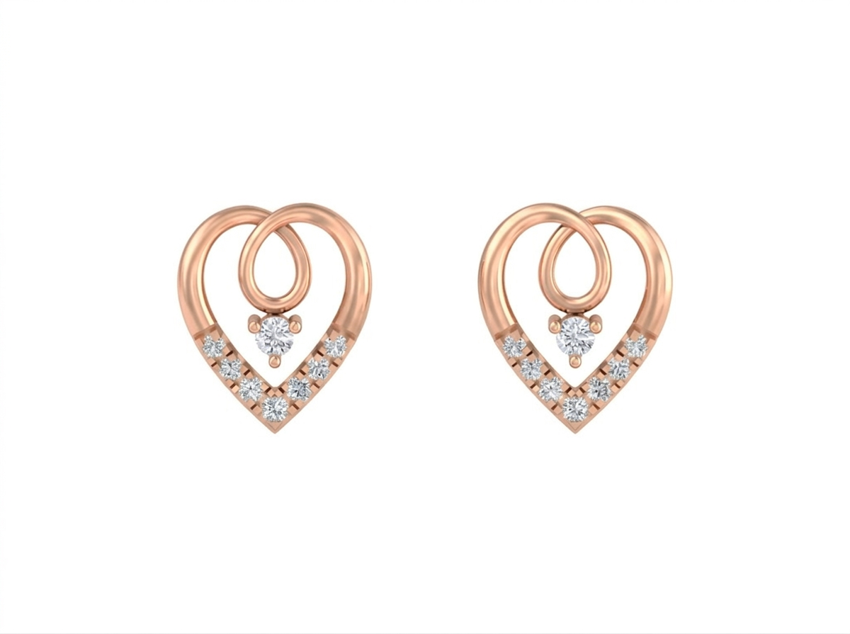 Gold & Diamond Women Heart-Shaped Stud Earring KRB30212