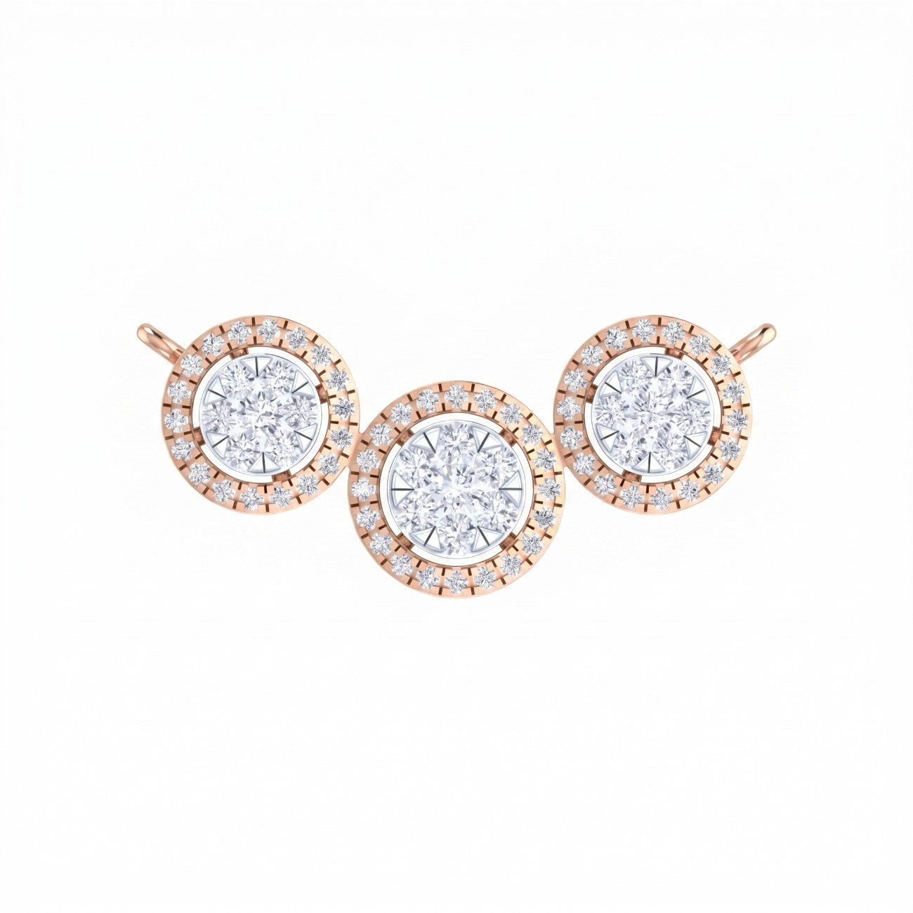 Rose gold & diamond halo mangalsutra on white background