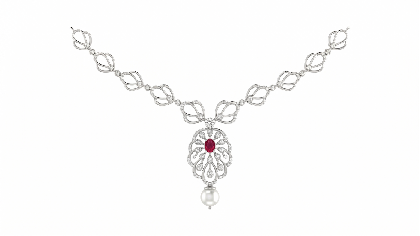 Gold & Diamond Gemstone Necklace Set KRC60049