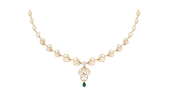 14K गोल्ड और डायमंड जेमस्टोन नेकलेस सेट KRI44013NG