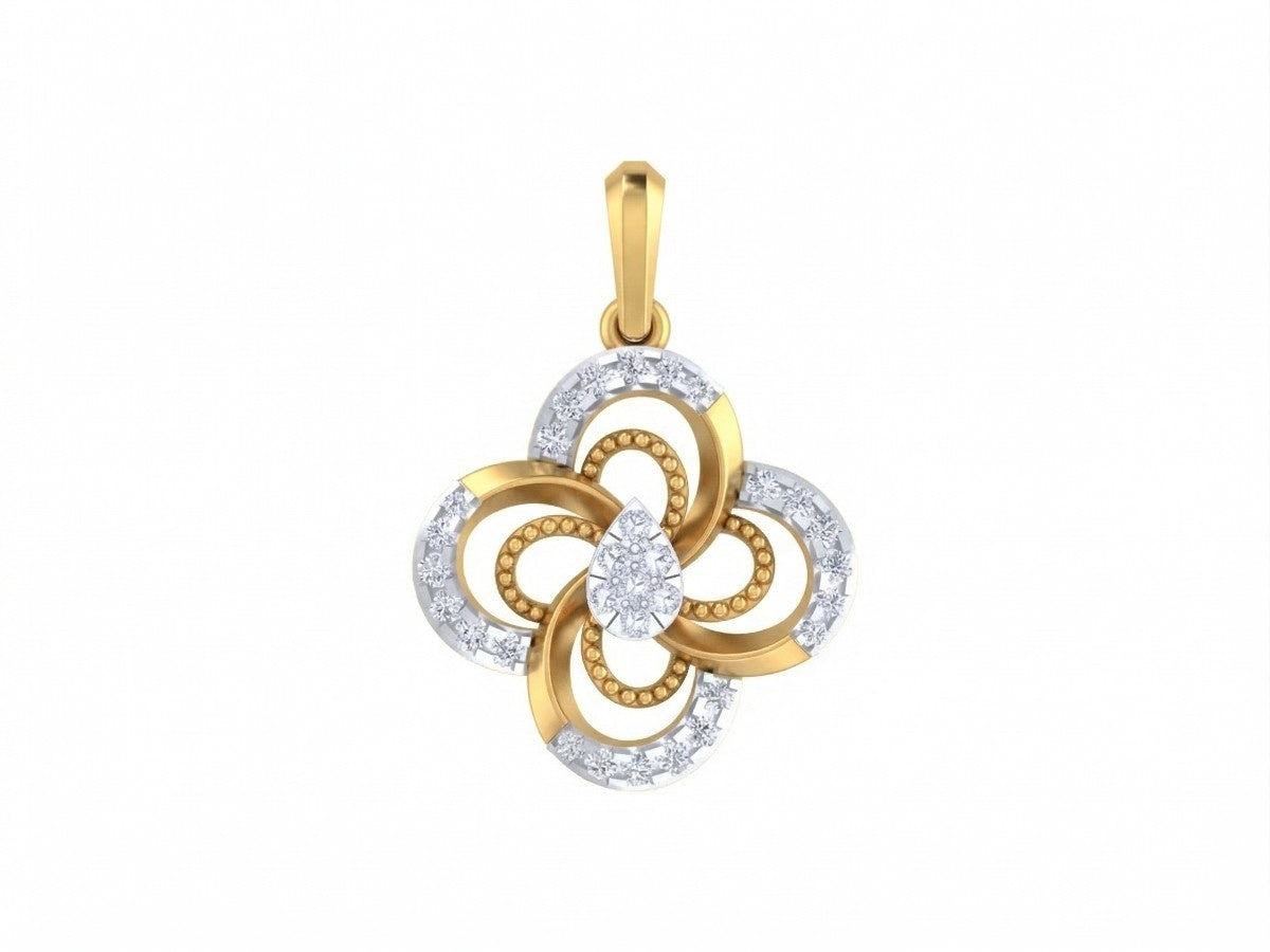 Yellow gold and diamond floral pendant on white background