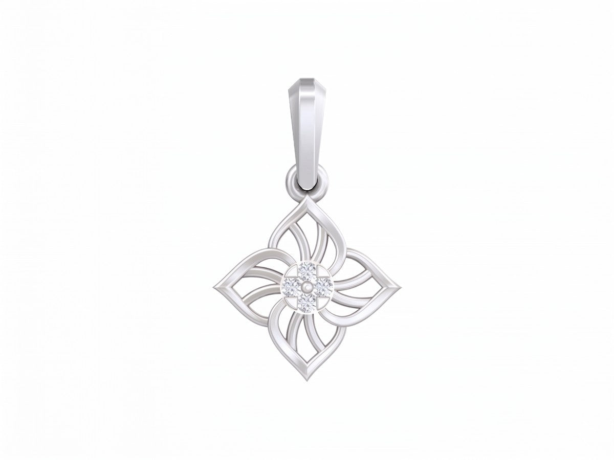 Silver pendant with intricate design on a white background