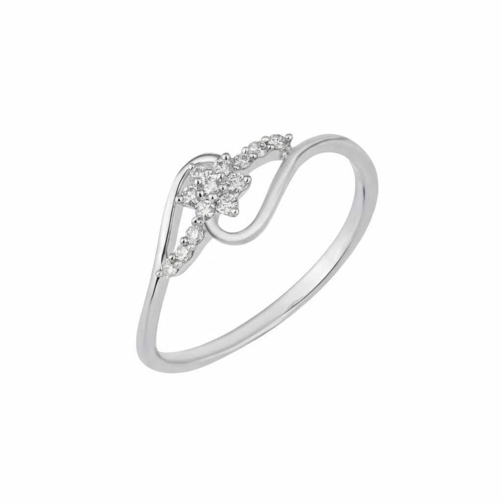 White gold ring with diamonds on a white background
