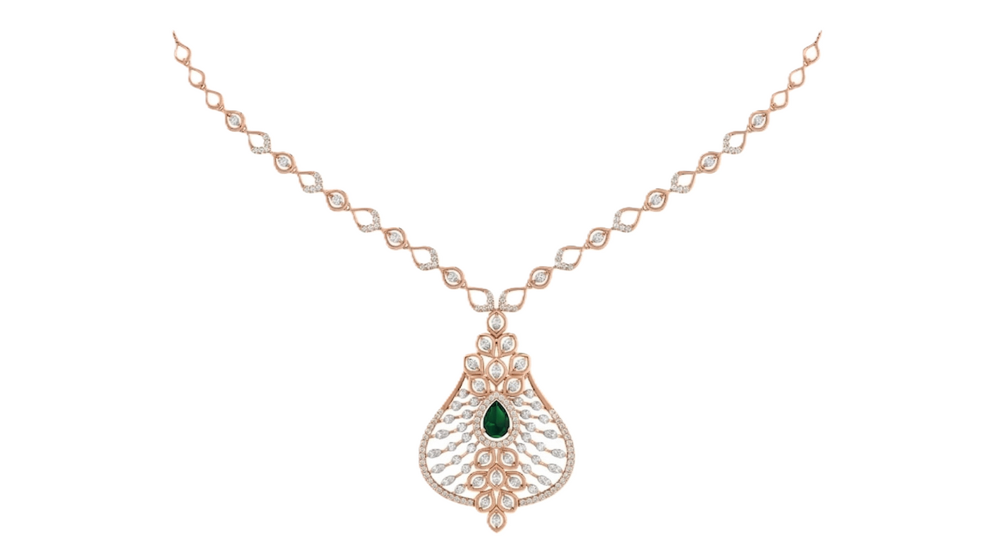 14K Gold & Diamond Gemstone Necklace Set KRI44022NG