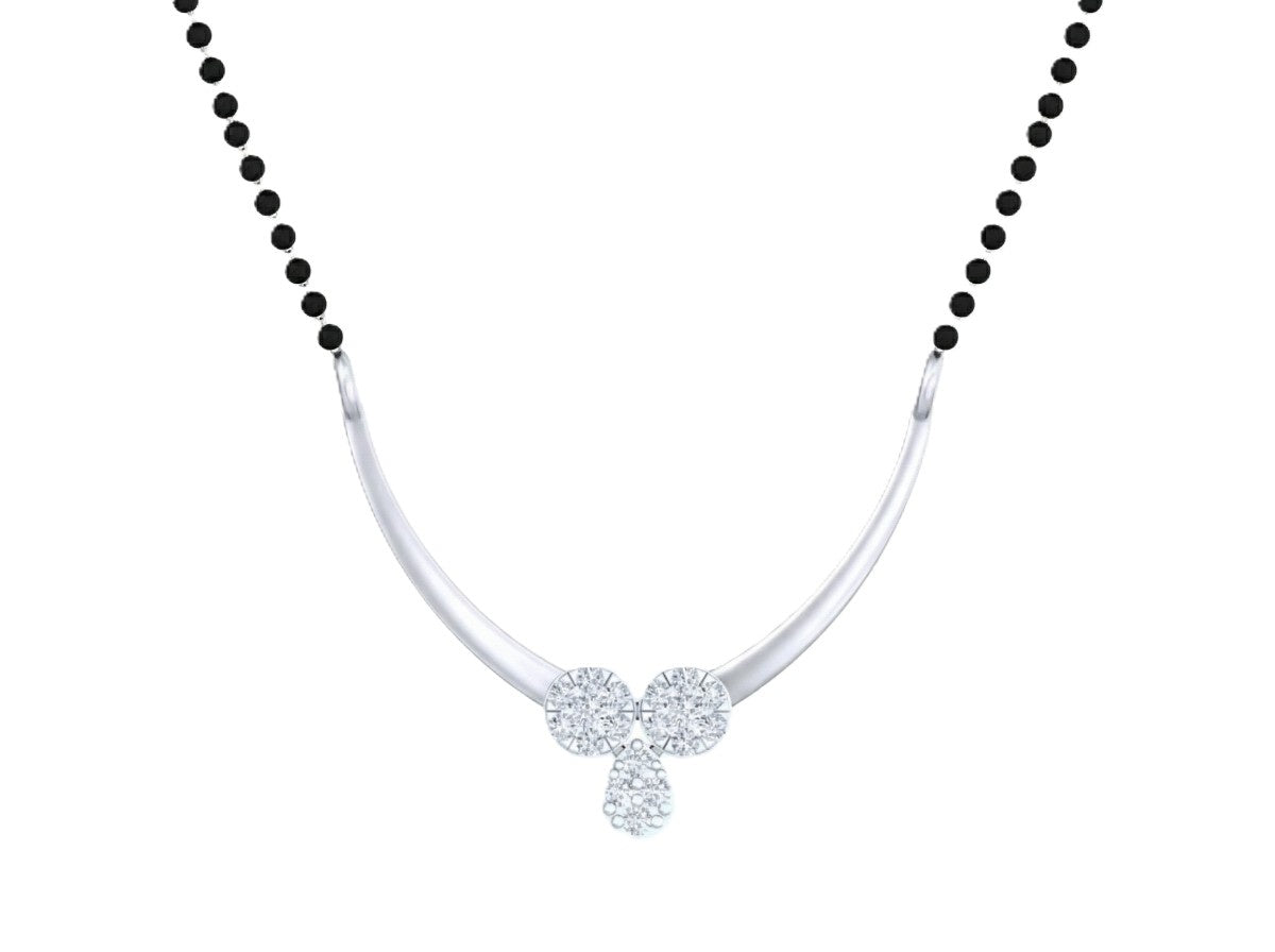 White gold & diamond modern floral mangalsutra on white background
