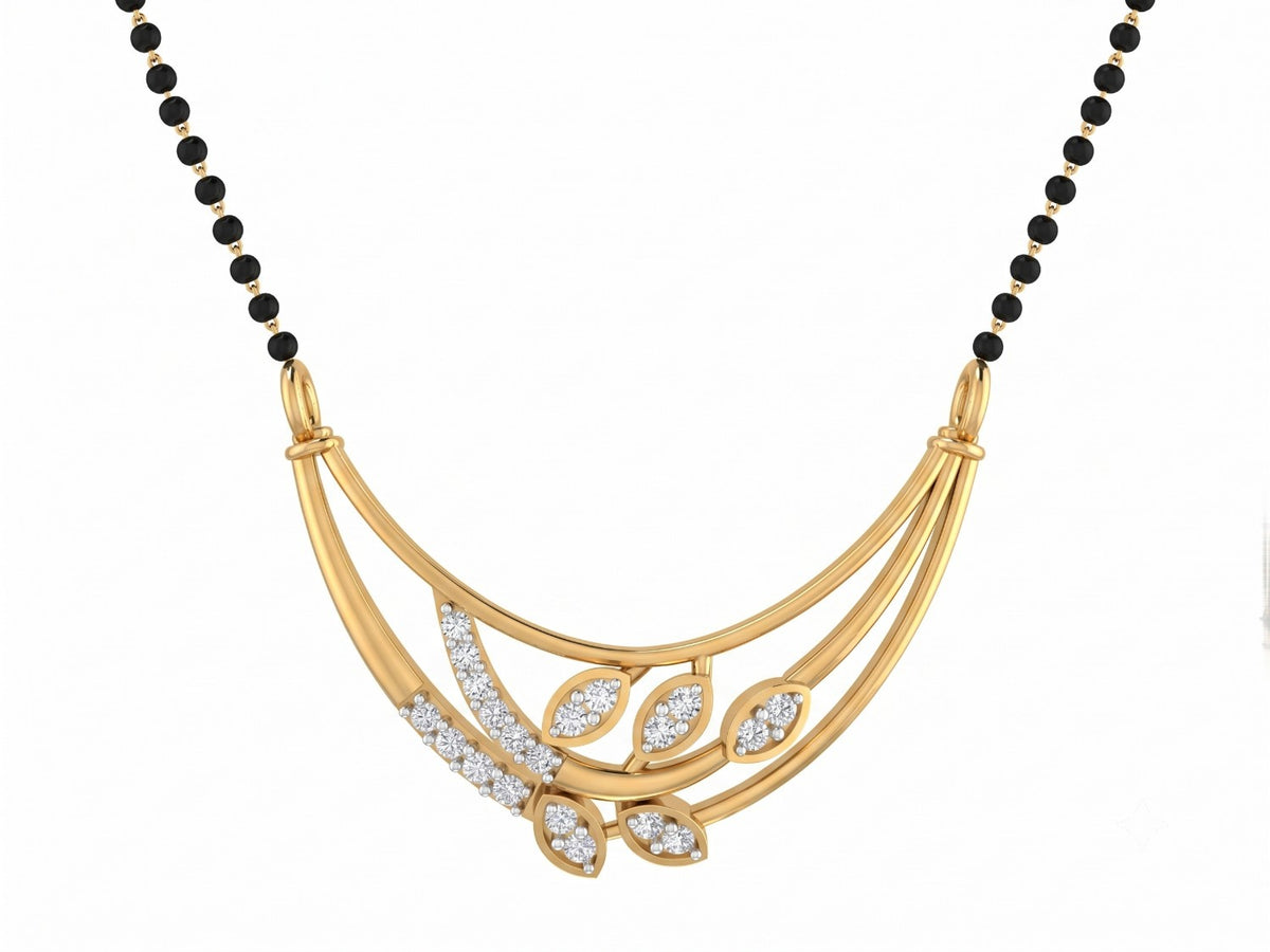 Yellow gold & diamond floral mangalsutra on white background